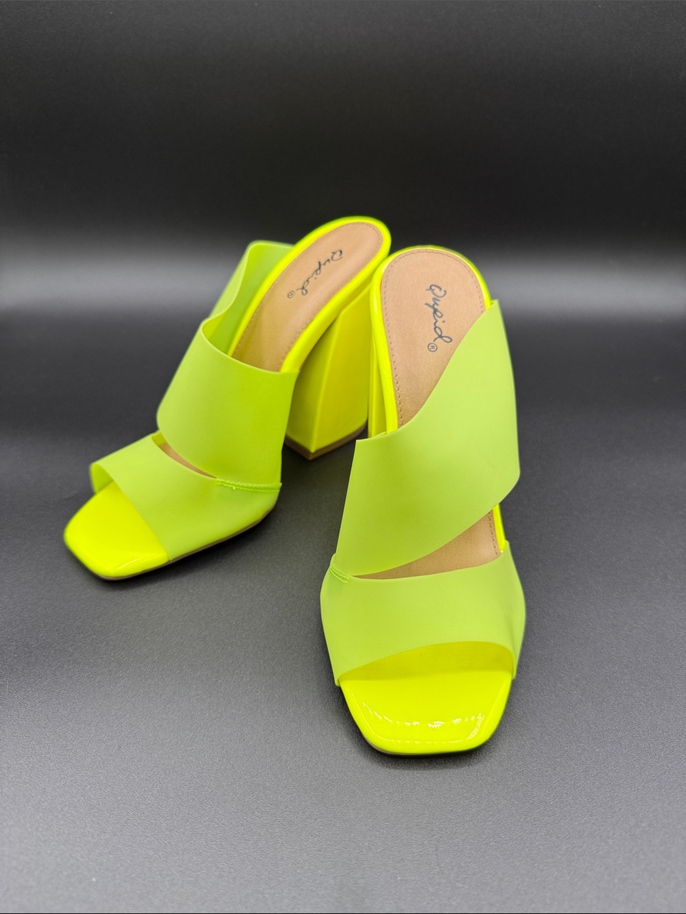 Neon Yellow Open Toe Mule Shoes